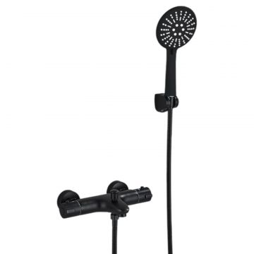 Baterie de Dus Baie, Finisaj Negru Mat, Functie Termostat, 2 Functii de Curgere