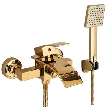 Baterie de Dus Cada BisDesign , Pipa Tip Cascada, Finisaj Auriu Lucios, 2 Functii de Curgere