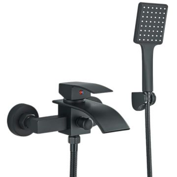 Baterie de Dus Cada BisDesign , Pipa Tip Cascada, Finisaj Negru Mat, 2 Functii de Curgere