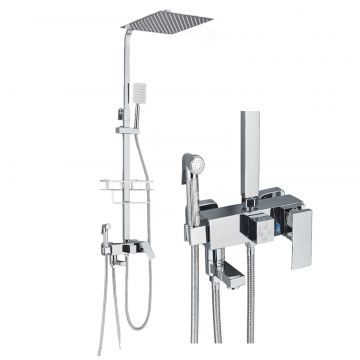 Coloana de Dus Baie, Reglabila pe Inaltime, Culoare Crom, Palarie Dus 30 cm cu Efect Ploaie, 4 Functii de Curgere