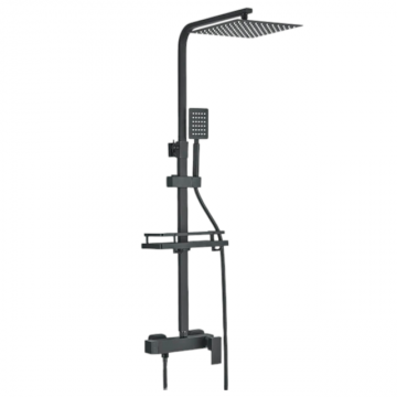 Coloana de Dus Baie, Reglabila pe Inaltime, Culoare Negru Mat, Palarie Dus 20 cm cu Efect Ploaie, 2 Functii de Curgere