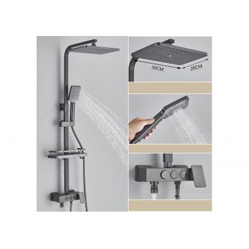 Coloana de Dus Baie, Reglabila pe Inaltime, Finisaj Gri Antracit, Para Dus 30 cm cu efect ploaie, 3 Functii de Curgere