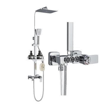 Coloana de Dus Baie, Termostat Temperatura Apa, Reglabila pe Inaltime, Cos Organizator, Culoare Crom, Palarie Dus 30 cm cu Efect Ploaie, 3 Functii de