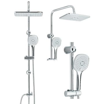 Coloana de Dus BisDesign , Finisaj Crom Lucios, Palarie Dus 29 cm cu Efect Ploaie, 4 Moduri de Curgere, Alimentare Furtun