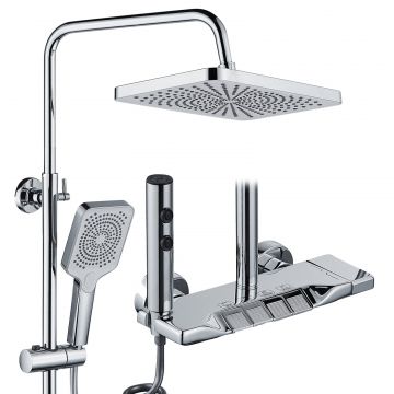 Coloana de dus RAIZ Origins Crest, 4 functii, Usor de montat, Presiune ridicata, Jet reglabil, Materiale premium, Dus fix cu functie ploaie, Functie