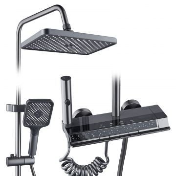 Coloana de dus RAIZ Origins Flow, 4 functii, Afisaj digital, Jet reglabil, Presiune ridicata, Para de dus, Dus fix cu functie ploaie, Functie bideu,