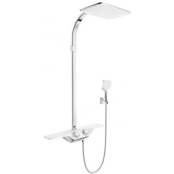 Coloana dus cu baterie si termostat Kludi, Cockpit Discovery, crom-alb