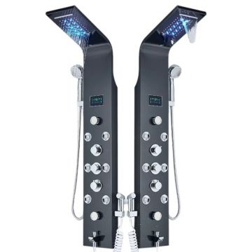 Coloana Panel de Dus BisDesign , Functie Cascada, Functie SPA, Display Temperatura Apa si LED-uri, Pipa Efect Ploaie, Dus Igienic, Finisaj Negru