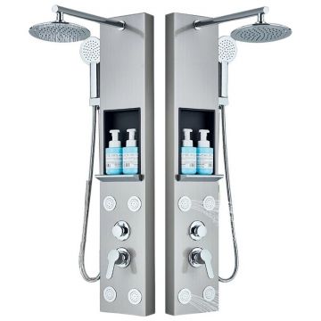 Coloana Panel de Dus BisDesign , Functii SPA cu Raft de Depozitare, Pipa Efect Ploaie, Finisaj Crom Metalizat, Dimensiune 111 cm