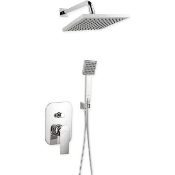 Set 5 in 1 Ferro Squerto: baterie incastrata dus cu cap dus fix, para dus mobila, furtun flexibil si racord