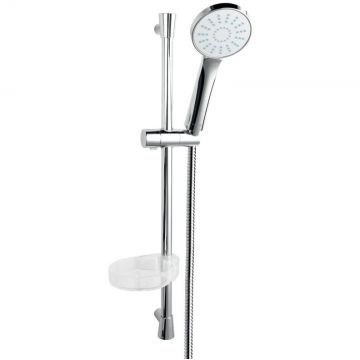 Set bara dus Ferro Belis, bara dus 550 mm, cu suport culisant, para dus 1 functie, furtun dus 150 cm, suport transparent pentru sapun, Crom