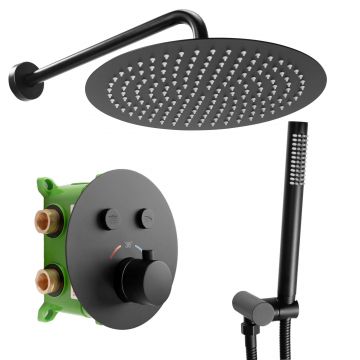 Set de duș încastrat Rea Lungo Miler negru mat cu termostat si 2 funcții de curgere