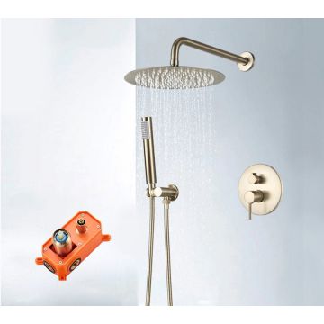 Set de dus auriu nichelat cu para rotunda tip ploaie 25 cm, Green 1269