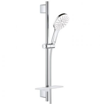 Set de dus cu bara 60 cm, para 3 jet si savoniera, Grohe Rainshower SmartActive 130, crom-alb (moon white)