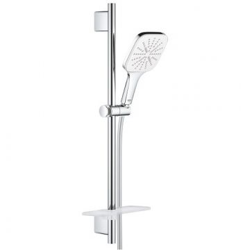 Set de dus cu bara 60 cm, para 3 jet si savoniera, Grohe Rainshower SmartActive 130 Cube, crom-alb (moon white)
