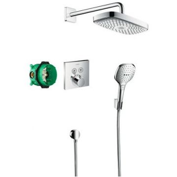 Set de dus fix si mobil cu baterie termostatata incastrata HANSGROHE seria RAINDANCE SELECT E 300 2JET