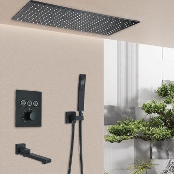 Set de dus incastrabil in tavan, cu para patrata, termostat, 3 functii de curgere a apei, cod 1692