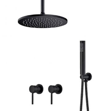 Set de dus negru cu montaj in tavan, para rotunda tip ploaie 30 cm, cod 1508