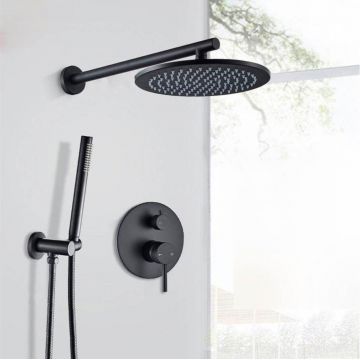 Set de dus negru cu para rotunda tip ploaie 25 cm, Green 1268