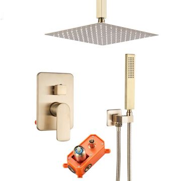 Set de dus tip ploaie, incastrabil in tavan, auriu nichelat (semi-lucios), cu 2 functii de curgere, cod 1549