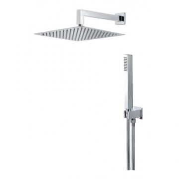 Set dus cu cap de dus patrat 30cm, para si racord de perete Wellness Steel - Vema, crom