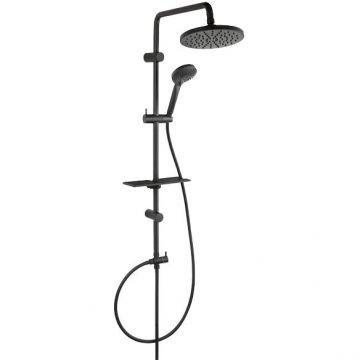 Set dus Ferro Rondo Lux NP23-BL, bara dus cu suport culisant + dus fix + para dus mobila si polita, Negru