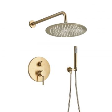 Sistem de Dus Baie, Incastrabil, Functie Ploaie, Finisaj Auriu Mat, Para Dus Perete Rotunda 30 cm