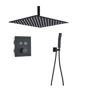 Sistem de Dus incastrabil cu Termostat, Finisaj Negru Mat, Para dus tavan 40 cm