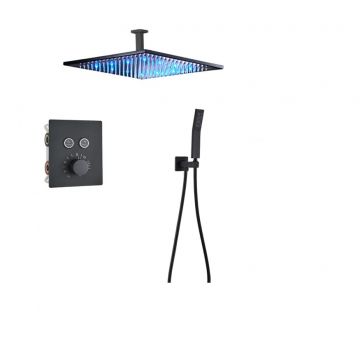 Sistem de Dus incastrabil cu Termostat, Functie LED, Finisaj Negru Mat, Para dus tavan 40 cm