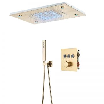 Sistem de Dus, Incastrabil cu Termostat, Functie SPA si LED, Finisaj Auriu Mat, Para Dus Tavan 35x49 cm