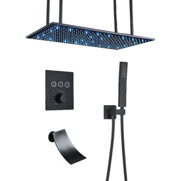 Sistem de Dus, Incastrabil cu Termostat, Functie SPA si LED, Finisaj Negru Mat, Para Dus Tavan 40x80 cm