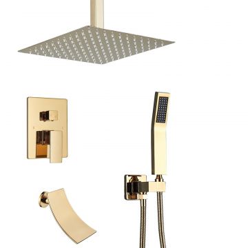 Sistem de Dus Incastrabil, Finisaj Auriu Lucios, Functie Cascada, Para dus tavan 30 cm