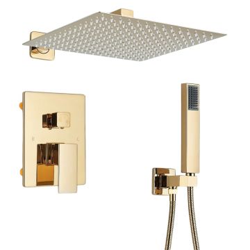 Sistem de Dus Incastrabil, Finisaj Auriu Lucios, Para Dus Perete Tip Ploaie 30 cm