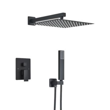 Sistem de Dus Incastrabil, Finisaj Negru Mat, Para Dus Perete Tip Ploaie 30 cm